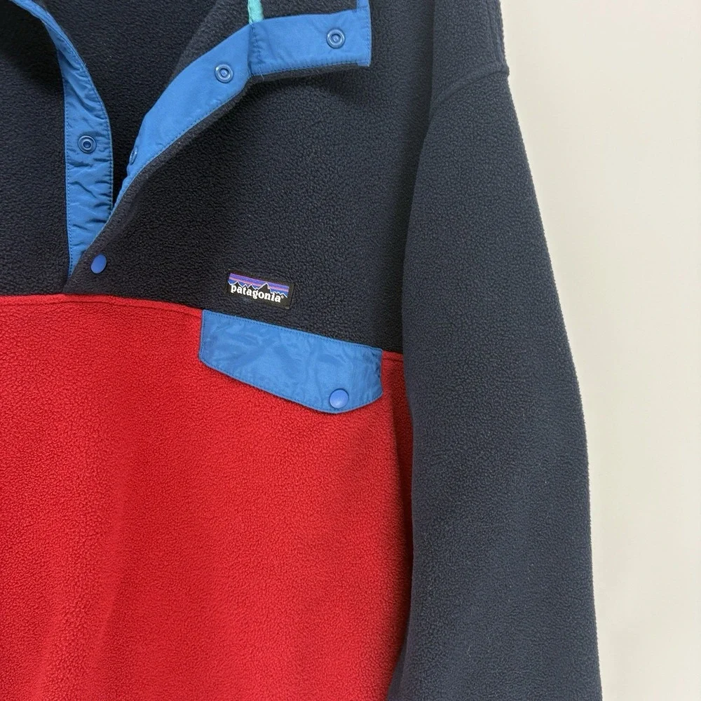 Rare 2018 Patagonia Synchilla Two Tone Snap T Red & Blue‎ Fleece Men XXL